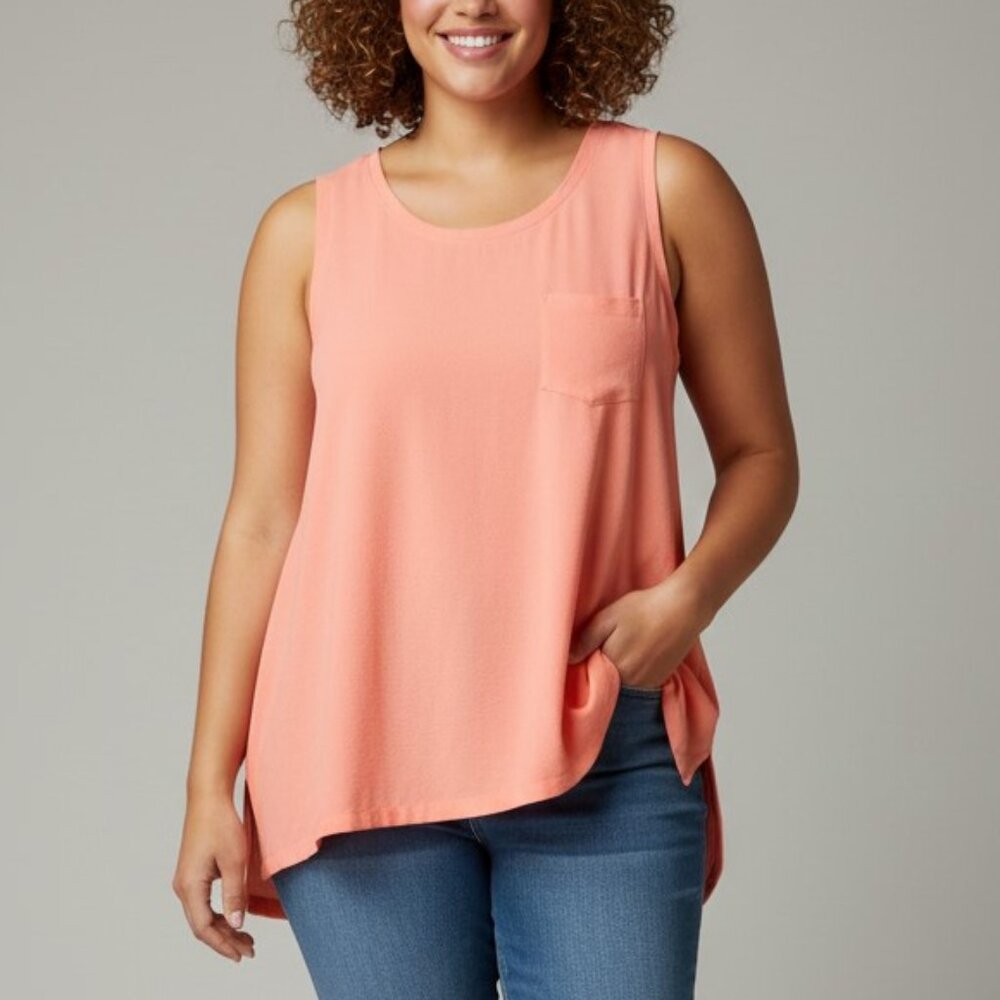Sheer Peach Sleeveless Round Neck Top Peach Size 1X Joe Fresh